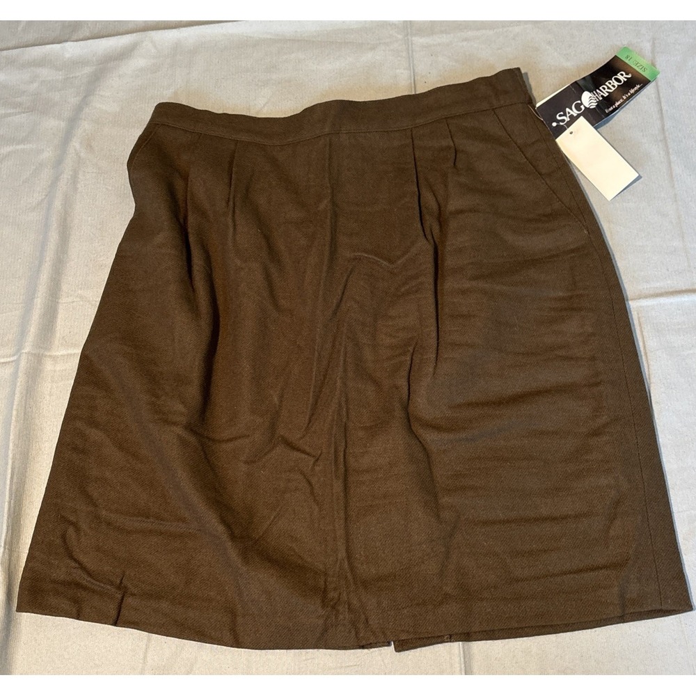 Vintage Sag Harbor Wool Skirt Size 18 Green Short Straight Fully Lined With Tags